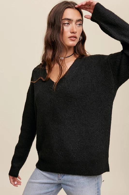 Stylish Wear Stylish Relaxed Clothing Black V-Neck Relaxed Fit Sweater