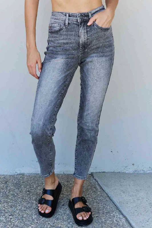 Urban Comfort Affordable Soft Fit Judy Blue Racquel Full Size High Waisted Stone Wash Slim Fit Jeans