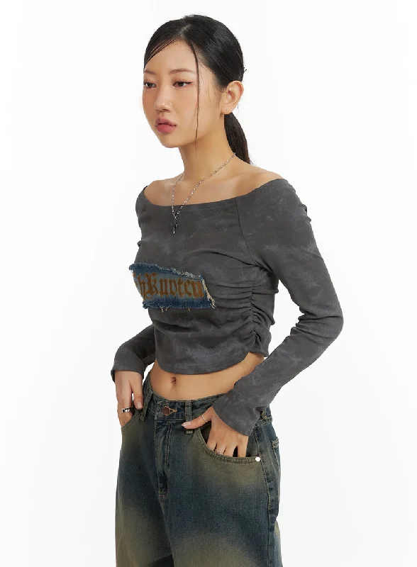 Cozy Chic Wear Soft Street Fashion Vintage Washed Shirred Crop Top CF420