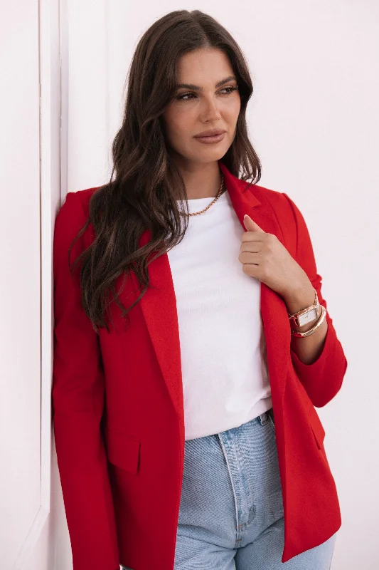 Easy Fashion Comfortable Wear Choices Ronny Open Front Knit Blazer - Scarlet Red