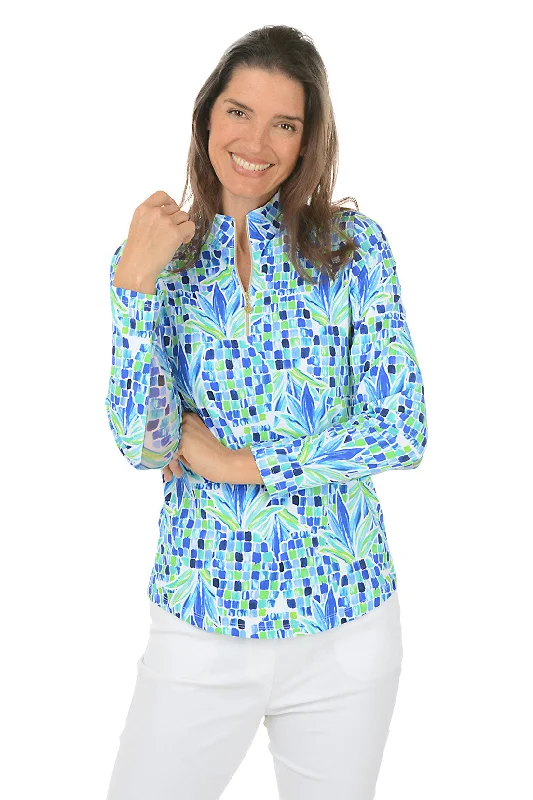 Easy Style Casual Soft Layers Blue Pineapple UPF50+ Sun Shirt