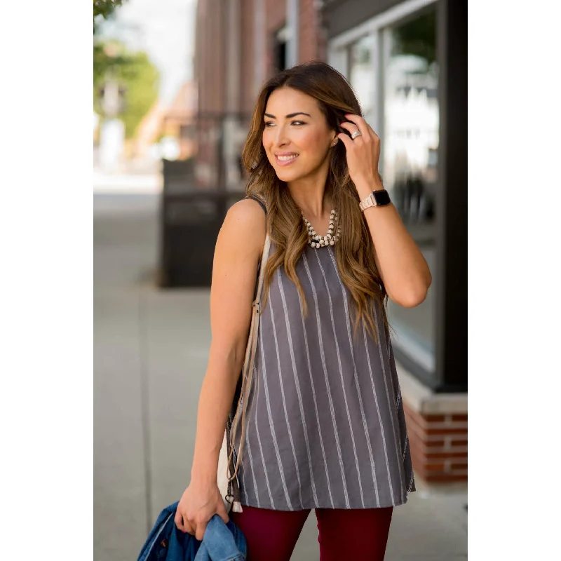 Cozy Sweaters Comfortable Everyday Pieces Vertical Striped Solid Back Tank