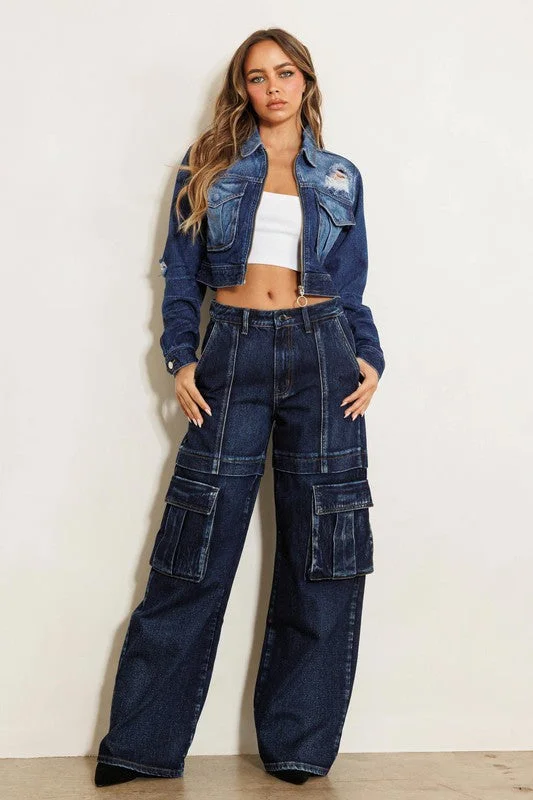 Warm Wear Stylish Relaxed Pieces Vibrant MIU Wide Leg Cargo Jeans