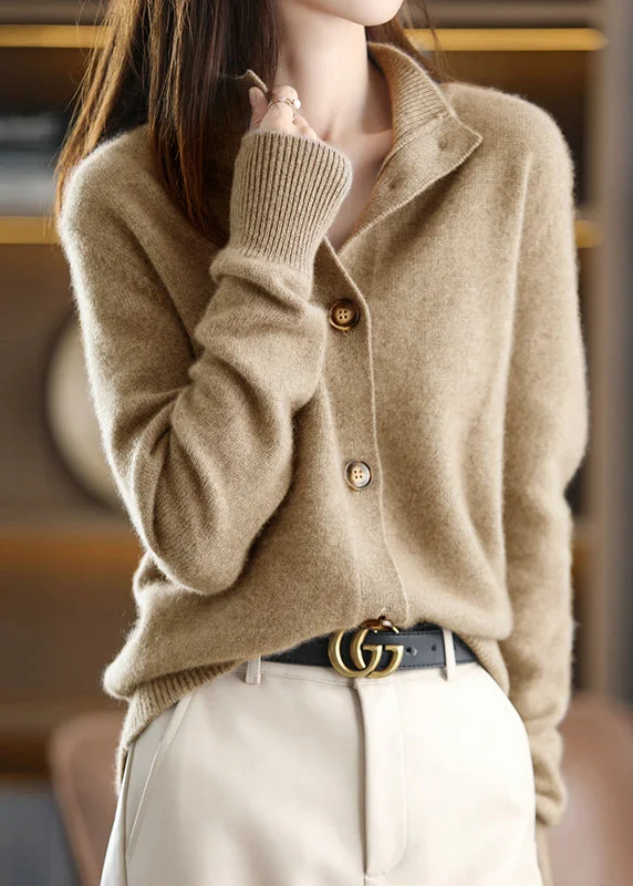 Smart Comfort Wear Stylish Relaxed Clothing Handmade Camel Stand Collar Woolen Cardigan Long Sleeve Smart Comfort Wear Stylish Relaxed Clothing Handmade Camel Stand Collar Woolen Cardigan Long Sleeve