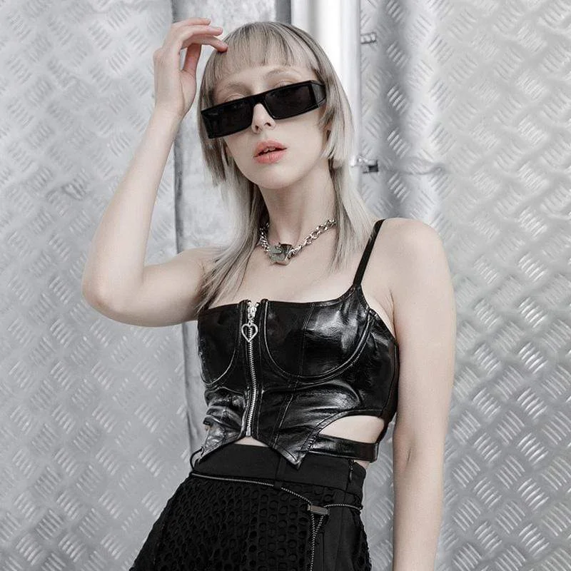 Trendy Looks Effortless Cozy Wear Women's Grunge Front Zip Slip Faux Leather Vests