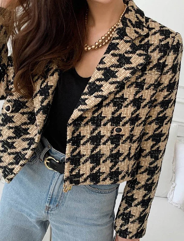 All-Day Wear Relaxed Street Fashion Brown and Black Tweed Jacket