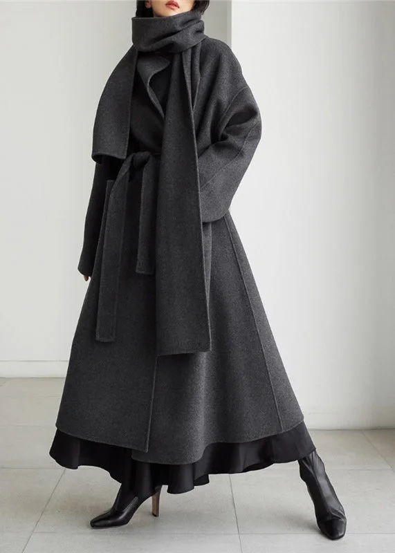 Comfortable Jeans Trendy Cozy Wearables Art Black Notched Pockets Woolen Coats Long Sleeve