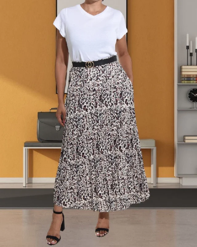 Effortless Comfort Casual Soft Fit Ladies Allover Print Cream Pocket Skirt