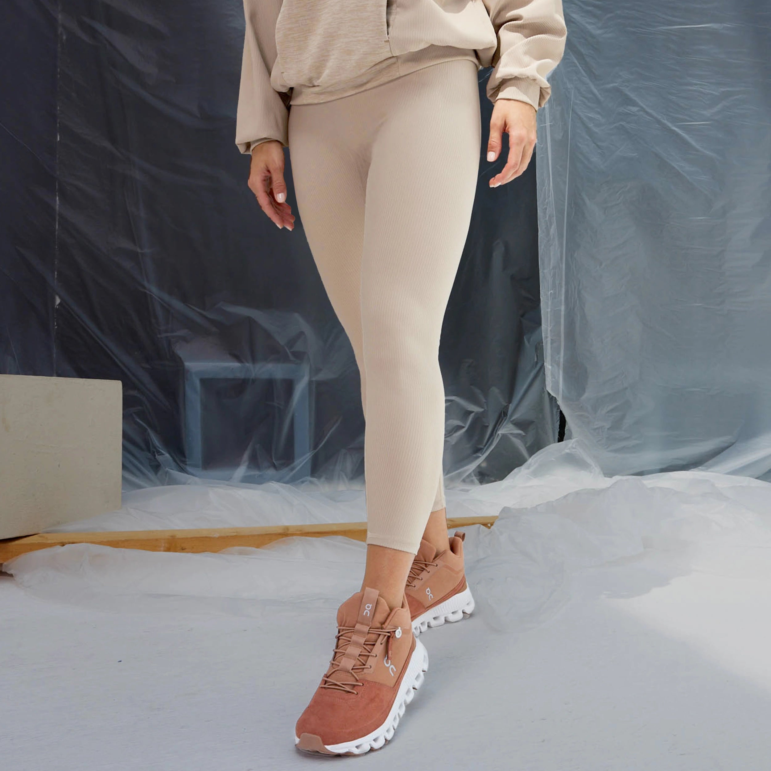 Fashionable Ease Comfortable Layering Options Code Ribbed Leggings 24" - Cobblestone