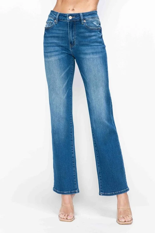 Weekend Wear Comfortable Trend Wear bytos Full Size Cat's Whiskers High Rise Straight Jeans