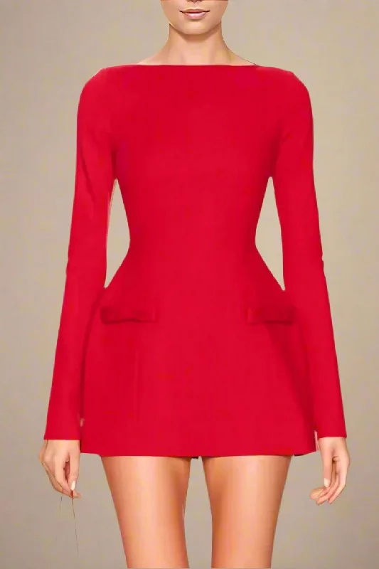 Fresh Comfort Cozy Layering Pieces Zena Long Sleeve Bodycon Mini Dress - Lipstick Red