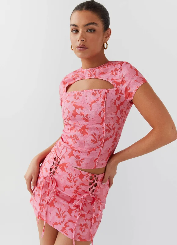 Relaxed Dresses Cozy Layered Wearables Take A Sip Tie Crop Top - Cherry Blossom