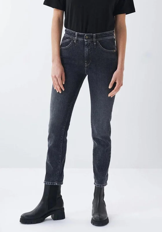 Layered Style Soft Wear Fit Salsa Glamour Push In Cropped Slim Jeans, Black