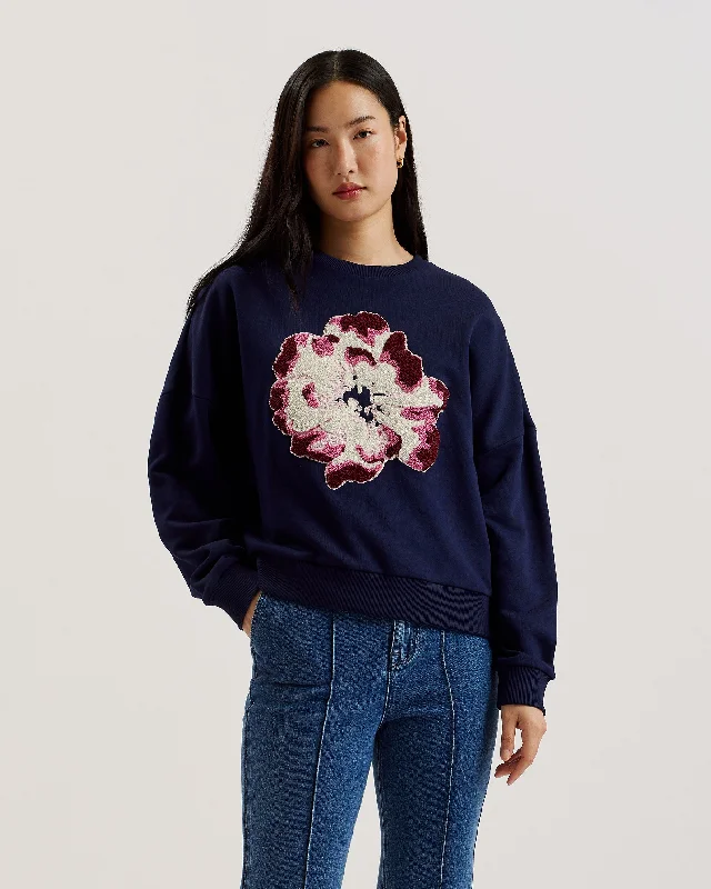 Urban Comfort Soft Cozy Wear Raynahh Graphic Floral Sweatshirt Navy