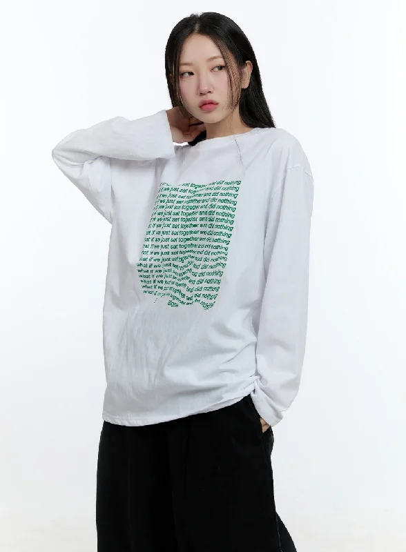 Simple Style Cozy Clothing Choices Oversized Graphic Phrase Long Sleeve Top CD424