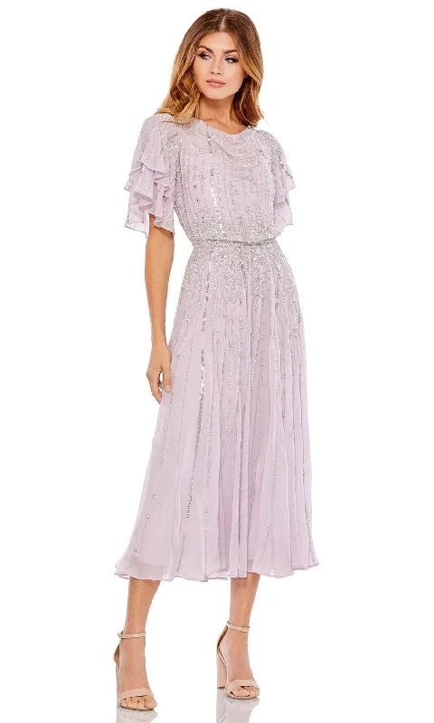 Stylish Wear Effortless Cozy Outfits Mac Duggal 10690 - Sequin Embellished Tea-Length Dress