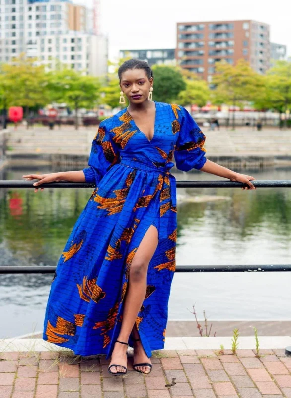 Relaxed Dresses Soft Wearable Comfort Alisha Ankara Maxi Dress | Blue African Print