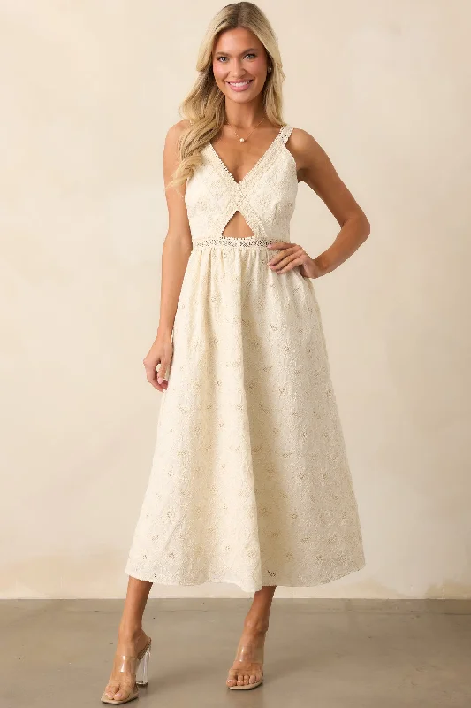 Easy Fashion Comfortable Chic Fashion A Touch Of Grace Ivory Embroidered Cutout Midi Dress