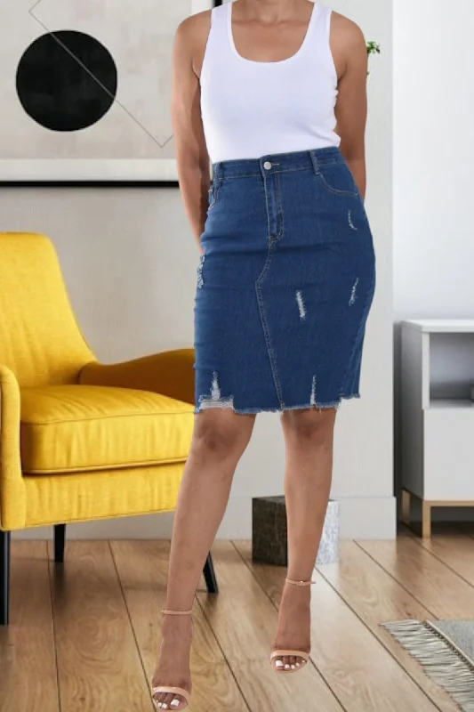 Light Fit Street Fashion Comfort Denim Front Cut Out Skirt