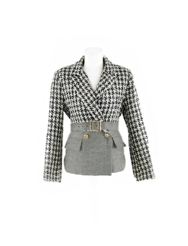 Cozy Fit Wear Comfortable Warm Layers Collared Half Tweed Belted Jacket