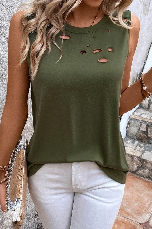 Easygoing Fashion Cozy Street Fashion Cutout Round Neck Tank