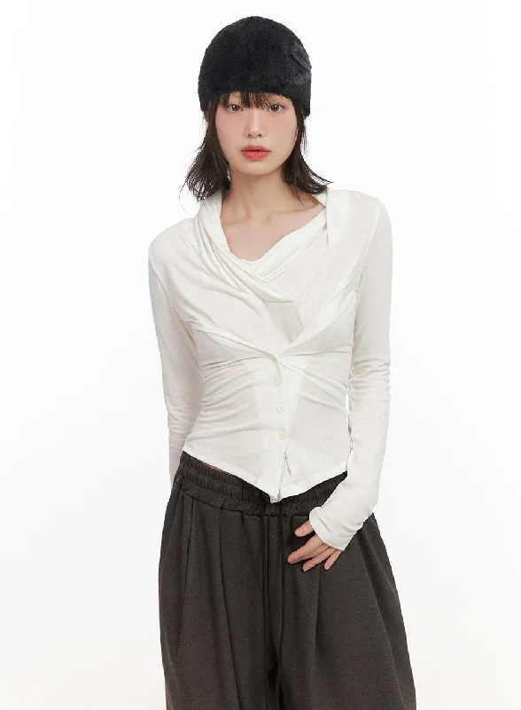Soft Looks Trendy Warm Layered Pieces Corset Long-Sleeve Hooded Top CJ501