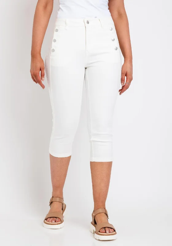 Everyday Style Chic and Comfortable Pieces Fransa Buttoned Pocket Capri Jeans, Cream