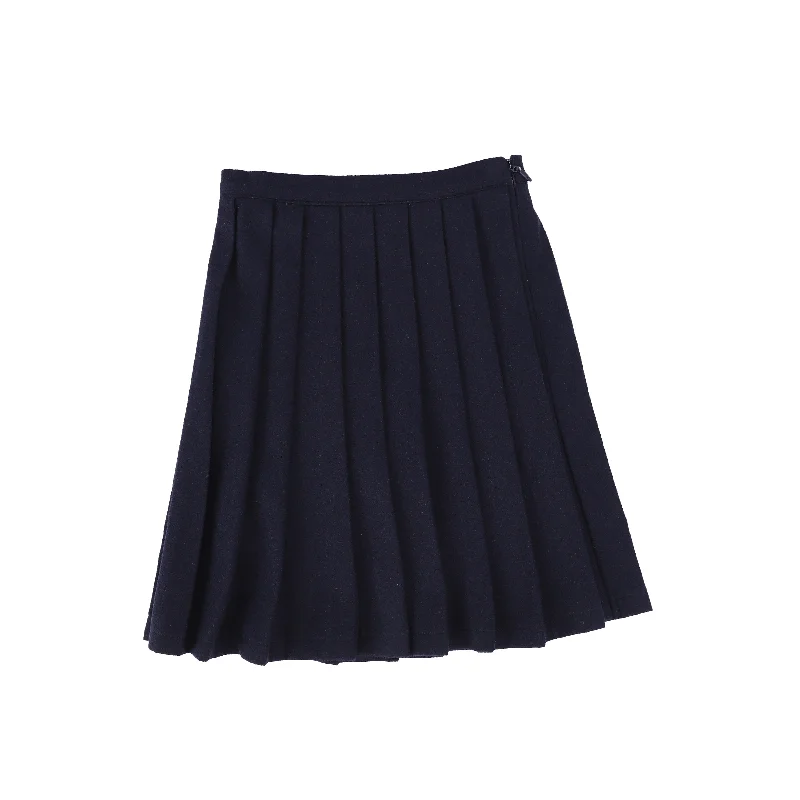 Weekend Style Streetwear Comfort Pieces Bamboo Navy Wool Pleated Skirt [FINAL SALE]