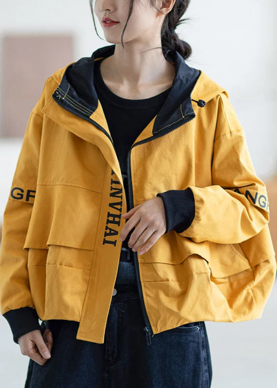 Sporty Elegance Comfortable Trend Wear Loose Yellow zippered fashion Fall Hoodie Coat