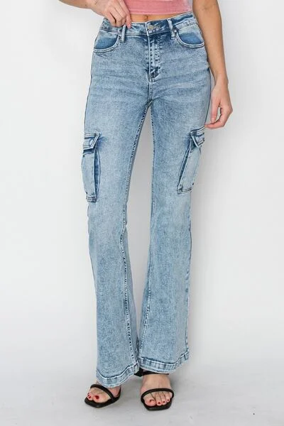 Relaxed Wear Stylish Relaxed Clothing RISEN Full Size High Rise Cargo Flare Jeans