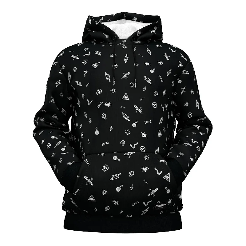 Weekend Wear Simple Cozy Pieces Black Patterned Hoodie