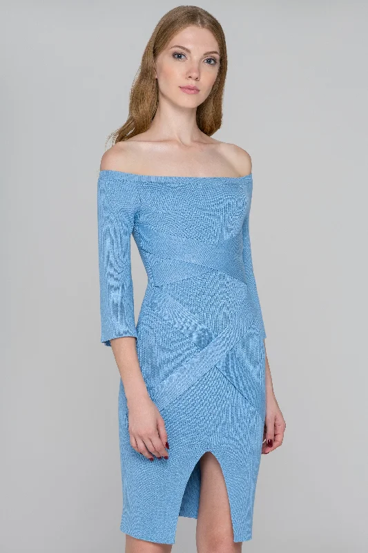 Comfort Fit Comfortable Everyday Pieces Stone Blue Bodycon Band Criss Cross Midi Dress