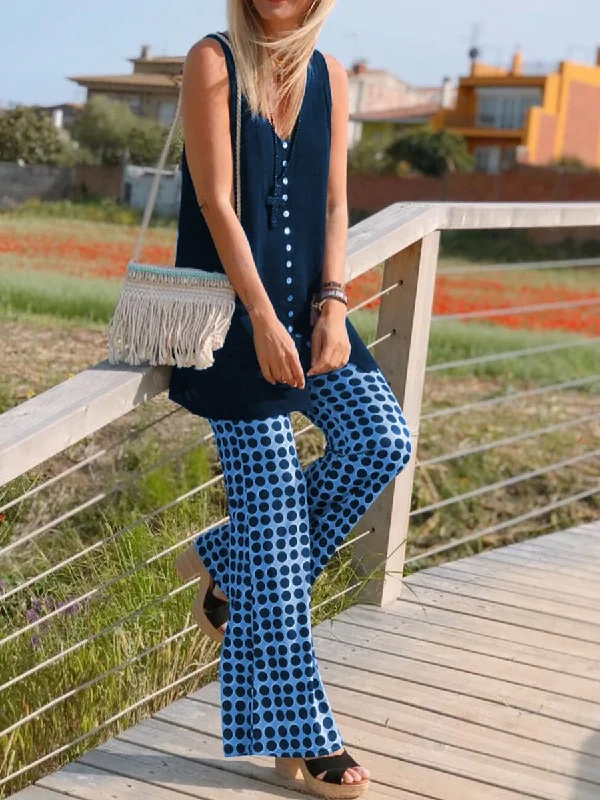 Stylish Wear Cozy and Relaxed Wear Casual Loose Sleeveless Polka Dot Two-piece Suit