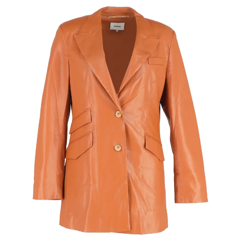 Cozy Outerwear Effortless Cozy Wear Nanushka Cancun Blazer with Pockets in Brown Leather
