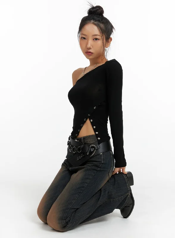 Casual Fit Practical Warm Clothing Asymmetrical One-Shoulder Side Cut Long Sleeve CF416
