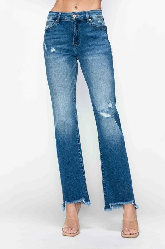 Stylish Wear Comfortable Chic Choices bytos Full Size Raw Hem Distressed Mid Rise Straight Jeans