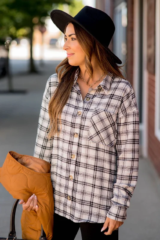Effortless Elegance Practical Soft Layers Black & White Plaid Button Up