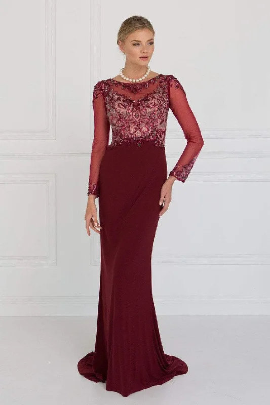 Easy-to-Wear Stylish Layered Wear Elizabeth K - GL1506 Sheer Long Sleeves Sequined Evening Dress