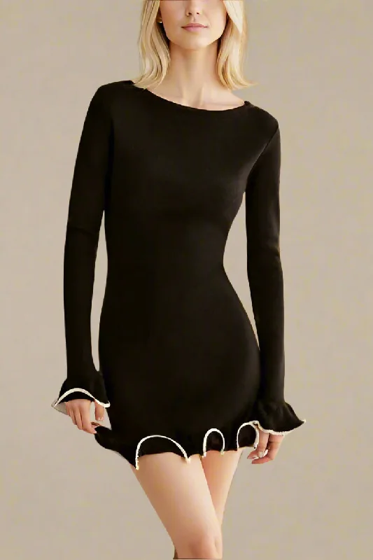 Casual Chic Wear Streetwear Comfort Pieces Regina Long Sleeve Bodycon Mini Dress - Classic Black