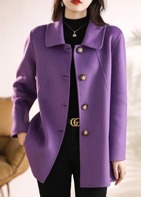 Comfortable Fashion Effortless Cozy Outfits Women Purple Peter Pan Collar Button Woolen Coats Fall Comfortable Fashion Effortless Cozy Outfits Women Purple Peter Pan Collar Button Woolen Coats Fall