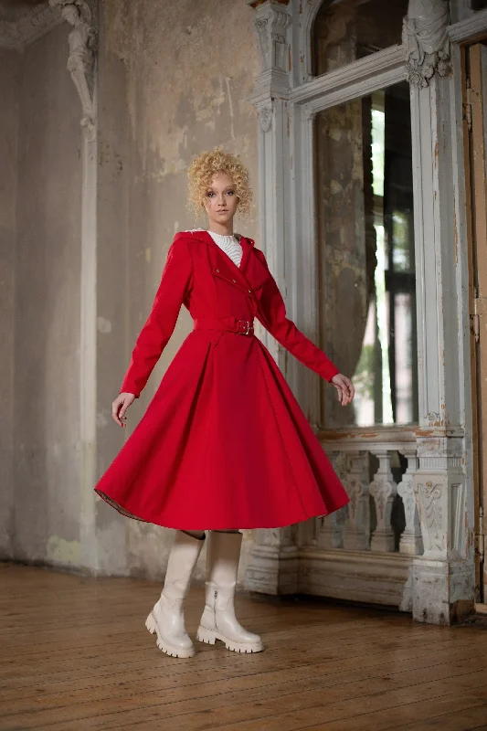 Relaxed Wear Comfy Fashion Options Double Breasted Trench Coat in Bright Red | 'Queen of Hearts'