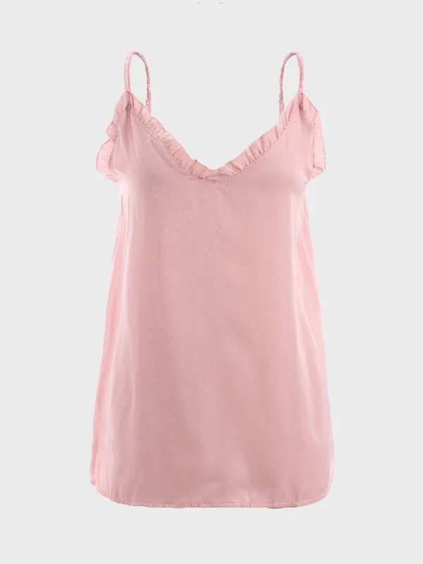 Basic Comfort Chic and Comfortable Pieces Midsize Glamour Ruffle Silk Camisole Top