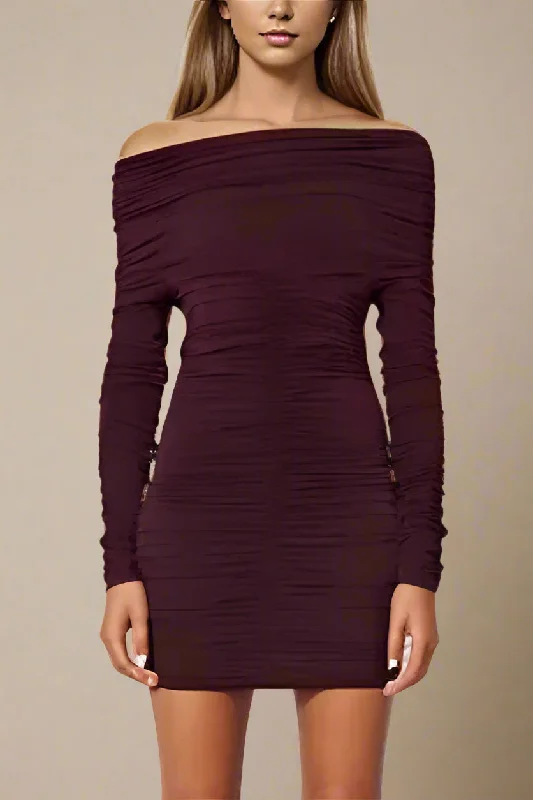 Soft Comfort Relaxed Layered Looks Alessandra Long Sleeve Wrap Bodycon Mini Dress - Red Wine