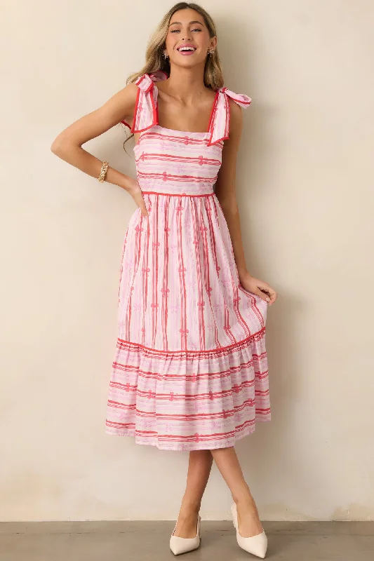 Fashion Comfort Comfortable Fashion Wearables Through The Fields Pink Multi Stripe Cotton Midi Dress