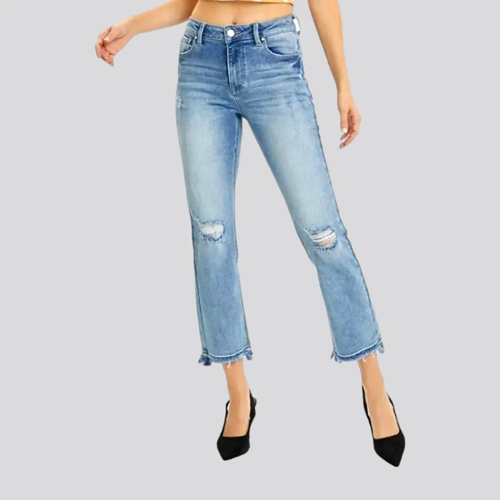 Weekend Style Effortless Street Chic Sanded cutoff-bottom jeans
 for women