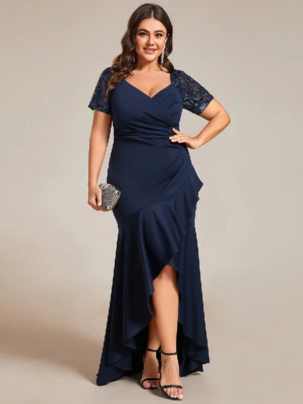 Smart Casuals Effortless Fashion Options Plus Size High-Low V-Neck Bodycon Fishtail Formal Evening Dress