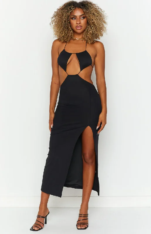 Easygoing Fashion Trendy Soft Comfort Adelita Black Midi Dress