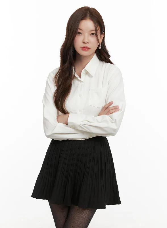 Cozy Fashion Trendy Soft Pieces Cotton Collared Button-Up Blouse OD403