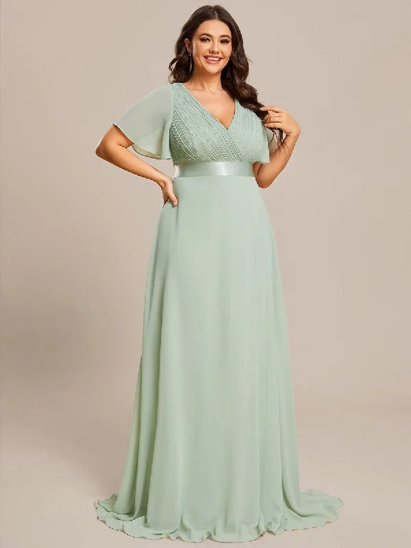 Chic Outfits Cozy Street Fashion Monica | Plus Size Simple Empire Waist Flutter Sleeve Evening Dress