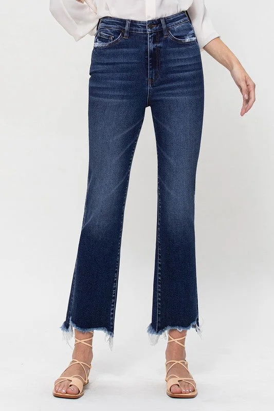 Comfy Pants Warm Soft Clothing High Rise Distressed Hem Kick Flare Jeans